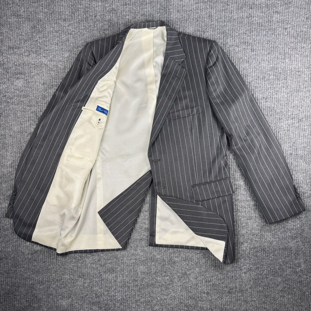 Bespoke Holland & Sherry Wool Suit Mens 44R 36x34 Gray Chalk Stripe Made in USA